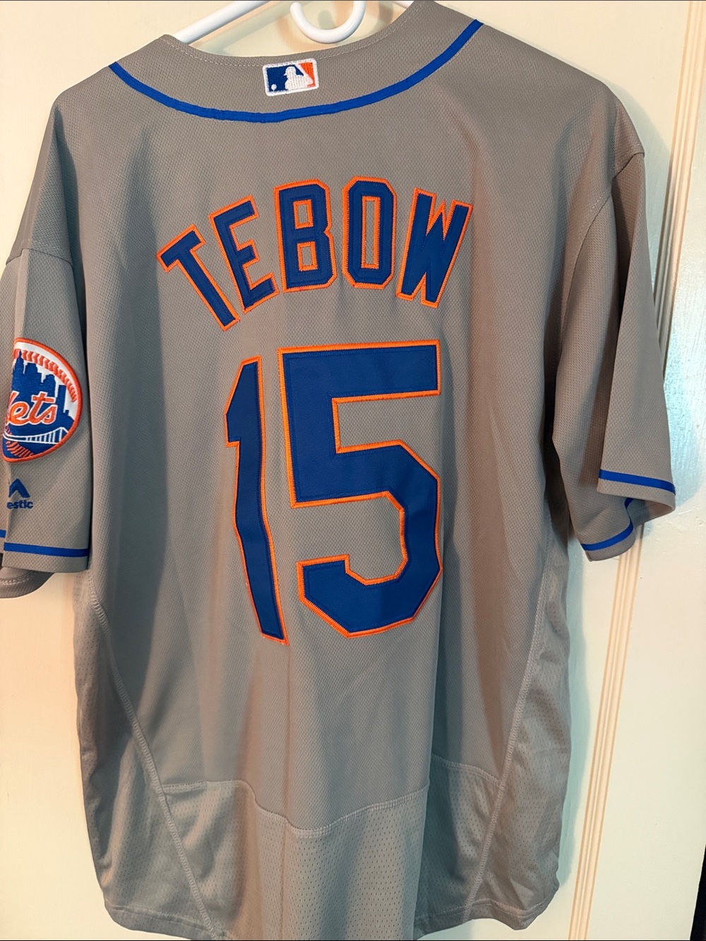 Majestic Gray Blue Orange 'Tebow 15' Baseball Jersey